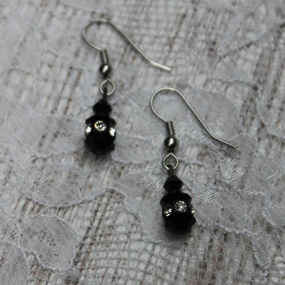 Petite Black & Crystal Dangle Earrings